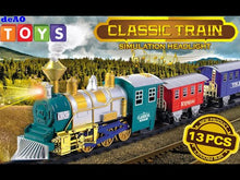 Load and play video in Gallery viewer, 13 Piece Classic Toy Train Set for Kids with Headlight Smoke Realistic Sounds 3 Car Carriage and 11 Feet Track Kids Toys Christmas Gift