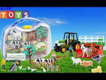 Load and play video in Gallery viewer, 31 Piece Portable Farmyard Play Set with Farm Tractor Trailer Trucks Animal Figures Farmer Toys Birthday Christmas Gift for Children