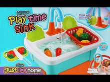 Load and play video in Gallery viewer, 28pcs Pretend Wash-up Kitchen Sink Play Set Cutting Toys Kitchenware Water Faucet Drain Educational Toys Birthday Christmas Gift for Kids