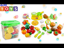 Load and play video in Gallery viewer, Pretend 42 Piece Play Food Cutting Toy Kitchen Set - Educational Learning for Kids with Storage Box