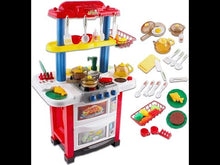 Load and play video in Gallery viewer, Kitchen Playset Happy Little Chef Pretend Play for Toddlers with Lights, Sounds, Real Water Features and Accessories Included
