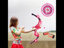 Load and play video in Gallery viewer, Luminous Archery Play Set Toy with Target Suction Cup Arrows Target Board 6 Foam Targets Indoor Outdoor Target Games for Children(Pink)