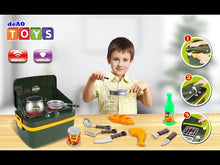 Load and play video in Gallery viewer, Pretend Play Camp Set Survival Kit with Large Tent and a Mini Portable Kitchen Oven Indoor and Outdoor Toy for Children