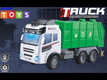 Load and play video in Gallery viewer, Remote Control Engineering Construction Garbage Truck Vehicle with Three Bins, Light and Sounds Functions Fun Educational Gift for Kids
