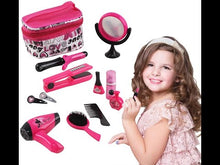 Load and play video in Gallery viewer, Hairdressing and Vanity Bag Beauty Set Girls Styling Pretend Makeup Accessories Playset Including Braiding Machine and Hairdryer