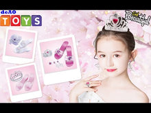 Load and play video in Gallery viewer, Deluxe Shoe and Tiara Beauty Boutique with 4 Pairs of Shoes and Four Crown Tiaras Included
