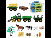 Load and play video in Gallery viewer, 28 Pcs Farm Yard Play Set with DIY Take Apart Push Along Tractor and Trailers Educational Toys Great Birthday Christmas Gift