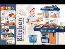 Load and play video in Gallery viewer, ‘My Little Chef’ Miniature Kitchen Play Set with 34 Accessories, Induction Hob, Water, Light and Sound Features (BLUE)