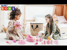 Load and play video in Gallery viewer, 28 Piece Baby Doll Accessories Bag Baby Feeding Accessories Clothes Doll Bear Bath Toys Soother Dummy Great Nurturing Pretend Toy for Kids