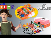 Load and play video in Gallery viewer, Kids Tool Set-48 Pieces Workshop Tool pretend Play Construction Toy with Portable Tool Box Case, Kids tools, Drill and Accessories Included