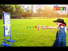 Load and play video in Gallery viewer, Moving Shooting Target Game with 2 Air Shooting Guns, 30 Foma Balls, Practise Sport Electric Scoring Outdoor Garden toys for Kids