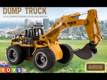 Load and play video in Gallery viewer, RC Digger Truck 6 Channel Full Functional Excavator Front Loader Remote Control Construction Truck Dumper with Lights & Sounds 2.4Ghz