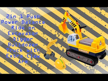 Load and play video in Gallery viewer, Ride On Excavator Digger 2 in1 for Toddlers Pedal Free Vehicle With Two Different Claws