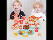 Load and play video in Gallery viewer, Cutting and Decorating Birthday Cake Tea Party Play Set with Candle Light and Dessert and Cake Accessories Included