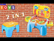 Load and play video in Gallery viewer, Work Bench Playset with Tools Set - Handy 2in1 Carrycase & Stool with Accessories including Saw, Spanner, Hammer, Pliers