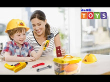 Load and play video in Gallery viewer, 33 Pieces Pretend Tool Play Set with Box Case, Helmet Safety Vest Role Play Educational Toys Great Birthday Christmas Gift for Kids