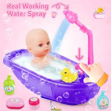 Load image into Gallery viewer, Baby Doll Set with Bathtub, Doll Bath Set - Real Working Bathtub with Detachable Shower Spray and Accessories for Kids Pretend Play Ages 3+
