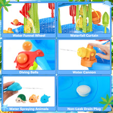 Load image into Gallery viewer, 3-Tier Sand and Water Table with Umbrella &amp; Beach Toys  Outdoor Sand Water Play Table for Kids Summer Backyard Toy with Water Wheel, Buckets, and Accessories, Ideal for Boys &amp; Girls
