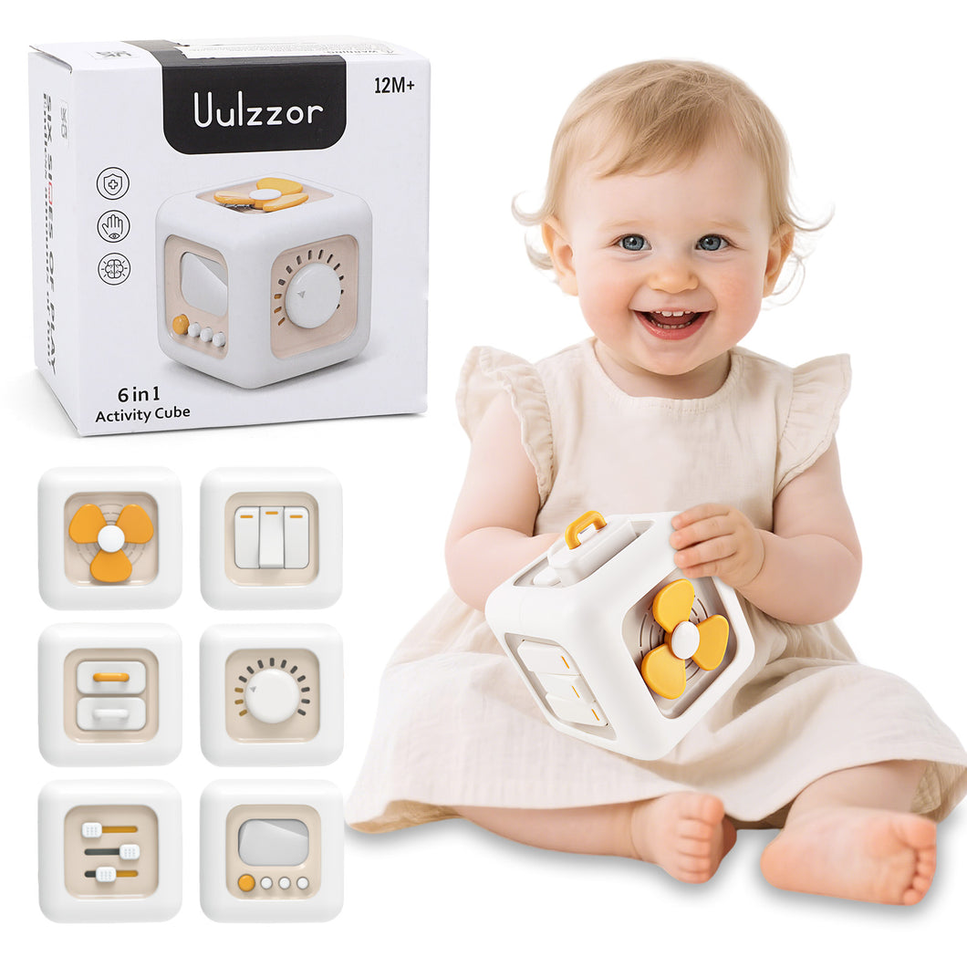 6-in-1 Activity Cube Toy-Montessori Sensory Learning Cube with Spinner, Switch, Knob & Slider |Early Educational Development Toy for Toddlers 12 Months+