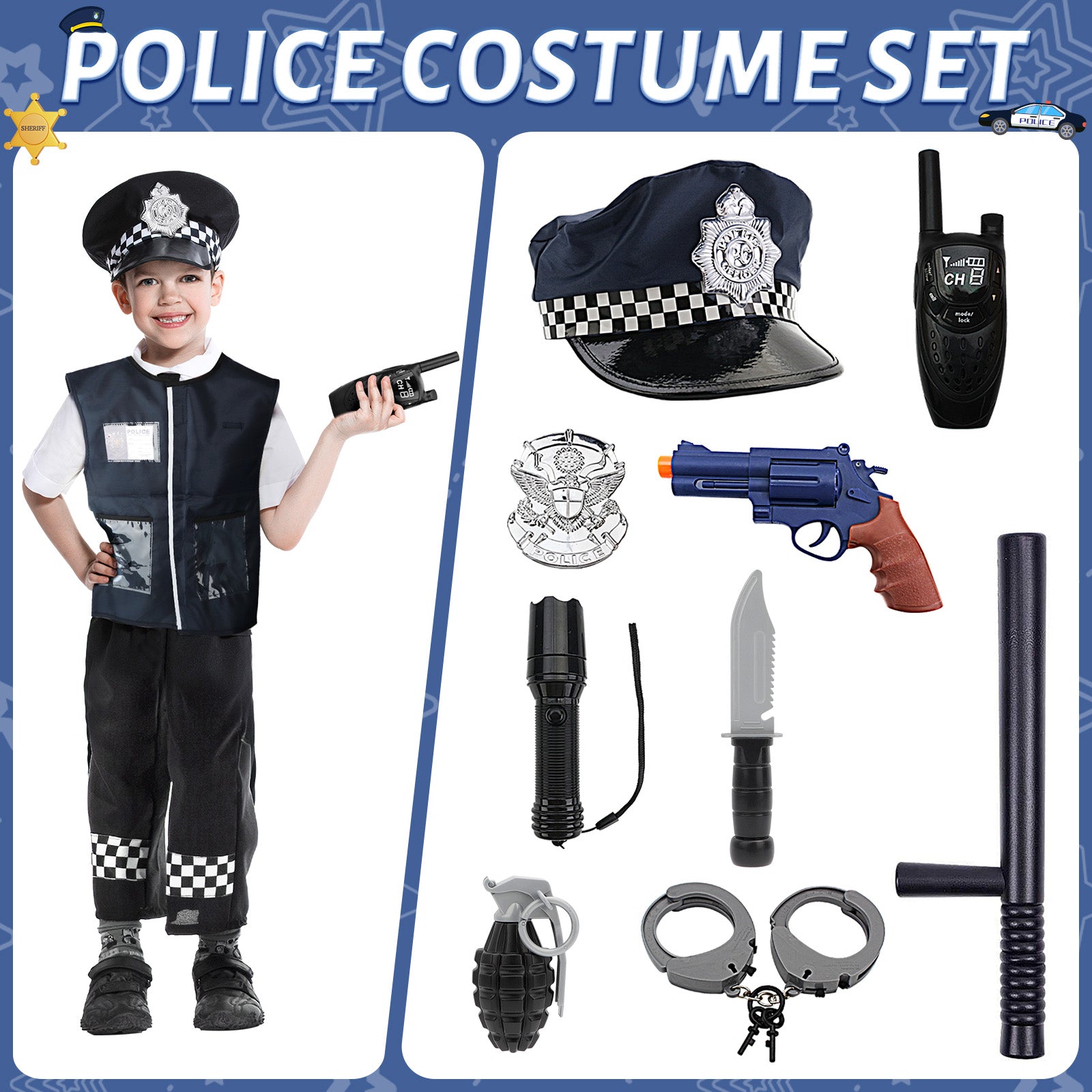 Mini Police Hat Police Costume Set with Vest Hat Toy Shotgun Role Play Police Play Chi ...