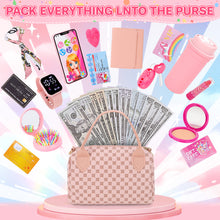 Load image into Gallery viewer, Kids Pretend Play Purse Set with Accessories – Girls Role Play Handbag Toy with Play Smartphone, Wallet, Fake Cash, Cards, Watch, Makeup, Hairbrush &amp; Travel Cup – Educational Princess Dress Up Gifts for Girls Ages 3+
