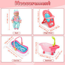 Load image into Gallery viewer, 14&quot; Baby Doll Play Set 25 Pcs Baby Doll Accs with High Chair Bath Crib Feeding Accs Realistic Pretend Play Baby Dolls for 3+-BD-S22
