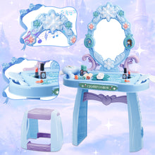 Load image into Gallery viewer, Girls Light Makeup Table Vanity Set with Mirror, Lights &amp; Music, Pretend Play Hair &amp; Makeup Toys with Accessories, Jewelry, Pretend Cosmetics Storage Toddler Princess Dressing Table Gift
