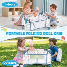 Load image into Gallery viewer, Baby Doll Crib with Storage Bag, Foldable Mesh Baby Doll Bed, Doll Furniture Accessory for Up to 18 Inch Baby Dolls, Christmas Birthday Pretend Play Gift for Kids Ages 3+
