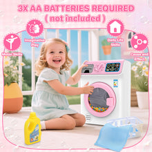 Load image into Gallery viewer, Kids Washing Machine Toy Set Pretend Play Household toy Set Laundry Washer with Lights, Sounds &amp; Music Interactive Educational Toy with Detergent Bottle, Basket &amp; Cloth Role Play Gift for Boys &amp; Girls Ages 3+
