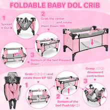 Load image into Gallery viewer, Baby Dolls Crib, Foldable Baby Doll Bed with Storage Bag, Doll Furniture Accessory for Up to 18 Inch Baby Dolls, Christmas Birthday Pretend Play Gift for Kids Ages 3+
