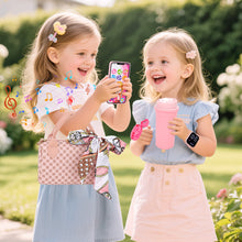 Load image into Gallery viewer, Kids Pretend Play Purse Set with Accessories – Girls Role Play Handbag Toy with Play Smartphone, Wallet, Fake Cash, Cards, Watch, Makeup, Hairbrush &amp; Travel Cup – Educational Princess Dress Up Gifts for Girls Ages 3+
