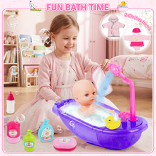 Load image into Gallery viewer, Baby Doll Set with Bathtub, Doll Bath Set - Real Working Bathtub with Detachable Shower Spray and Accessories for Kids Pretend Play Ages 3+
