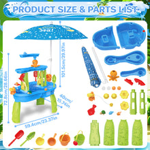 Load image into Gallery viewer, 3-Tier Sand and Water Table with Umbrella &amp; Beach Toys  Outdoor Sand Water Play Table for Kids Summer Backyard Toy with Water Wheel, Buckets, and Accessories, Ideal for Boys &amp; Girls

