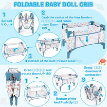 Load image into Gallery viewer, Baby Doll Crib with Storage Bag, Foldable Mesh Baby Doll Bed, Doll Furniture Accessory for Up to 18 Inch Baby Dolls, Christmas Birthday Pretend Play Gift for Kids Ages 3+
