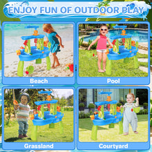 Load image into Gallery viewer, 3-Tier Sand and Water Table with Umbrella &amp; Beach Toys  Outdoor Sand Water Play Table for Kids Summer Backyard Toy with Water Wheel, Buckets, and Accessories, Ideal for Boys &amp; Girls
