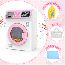 Load image into Gallery viewer, Kids Washing Machine Toy Set Pretend Play Household toy Set Laundry Washer with Lights, Sounds &amp; Music Interactive Educational Toy with Detergent Bottle, Basket &amp; Cloth Role Play Gift for Boys &amp; Girls Ages 3+

