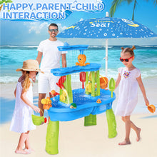 Load image into Gallery viewer, 3-Tier Sand and Water Table with Umbrella &amp; Beach Toys  Outdoor Sand Water Play Table for Kids Summer Backyard Toy with Water Wheel, Buckets, and Accessories, Ideal for Boys &amp; Girls
