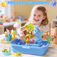 Load image into Gallery viewer, Pretend Play Kitchen Sink with Real Running Water -4-in-1 Water Play Table, Floating Pool, Fishing &amp; Duck Slide Game - Interactive Washing Up Toy for Toddlers &amp; Kids (Blue

