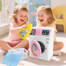 Load image into Gallery viewer, Kids Washing Machine Toy Set Pretend Play Household toy Set Laundry Washer with Lights, Sounds &amp; Music Interactive Educational Toy with Detergent Bottle, Basket &amp; Cloth Role Play Gift for Boys &amp; Girls Ages 3+
