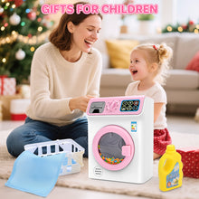 Load image into Gallery viewer, Kids Washing Machine Toy Set Pretend Play Household toy Set Laundry Washer with Lights, Sounds &amp; Music Interactive Educational Toy with Detergent Bottle, Basket &amp; Cloth Role Play Gift for Boys &amp; Girls Ages 3+
