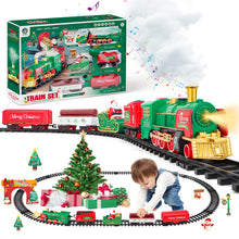 Load image into Gallery viewer, Christmas Train Set with Steam, Lights &amp; Music -Electric Holiday Toy Train with Realistic Smoke,1 Locomotive + 4 Carriages + 12 Tracks- Festive Under-Tree Decoration &amp; Gift for Kids 3+

