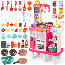 Load image into Gallery viewer, Pink Play Kitchen Set Pretend Cooking Toys with Stove Oven Utensils for Kids
