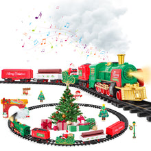 Load image into Gallery viewer, Christmas Train Set with Steam, Lights &amp; Music -Electric Holiday Toy Train with Realistic Smoke,1 Locomotive + 4 Carriages + 12 Tracks- Festive Under-Tree Decoration &amp; Gift for Kids 3+
