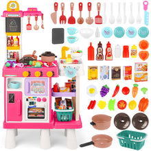 Load image into Gallery viewer, Pink Play Kitchen Set Pretend Cooking Toys with Stove Oven Utensils for Kids
