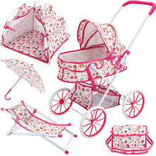 Load image into Gallery viewer, Baby Doll Stroller Playset for Kids, Umberlla, Play Tent, Beach Chair, Diaper Bag Role Play Baby Doll Accessories Set for Toddlers Ages 3+
