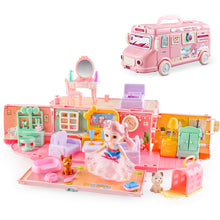 Load image into Gallery viewer, Dollhouse Playset Portable House Toy for Kids 2 in 1 Playhouse Set 32pcs Accessories with Furniture &amp; Figures Pink
