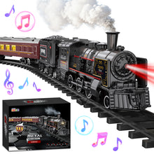 Load image into Gallery viewer, Deluxe Edition Steam Train Set Electric Classic Locomotive Toy with Lights, Real Smoke &amp; Sounds Track Railway Playset for Kids &amp; Collectors
