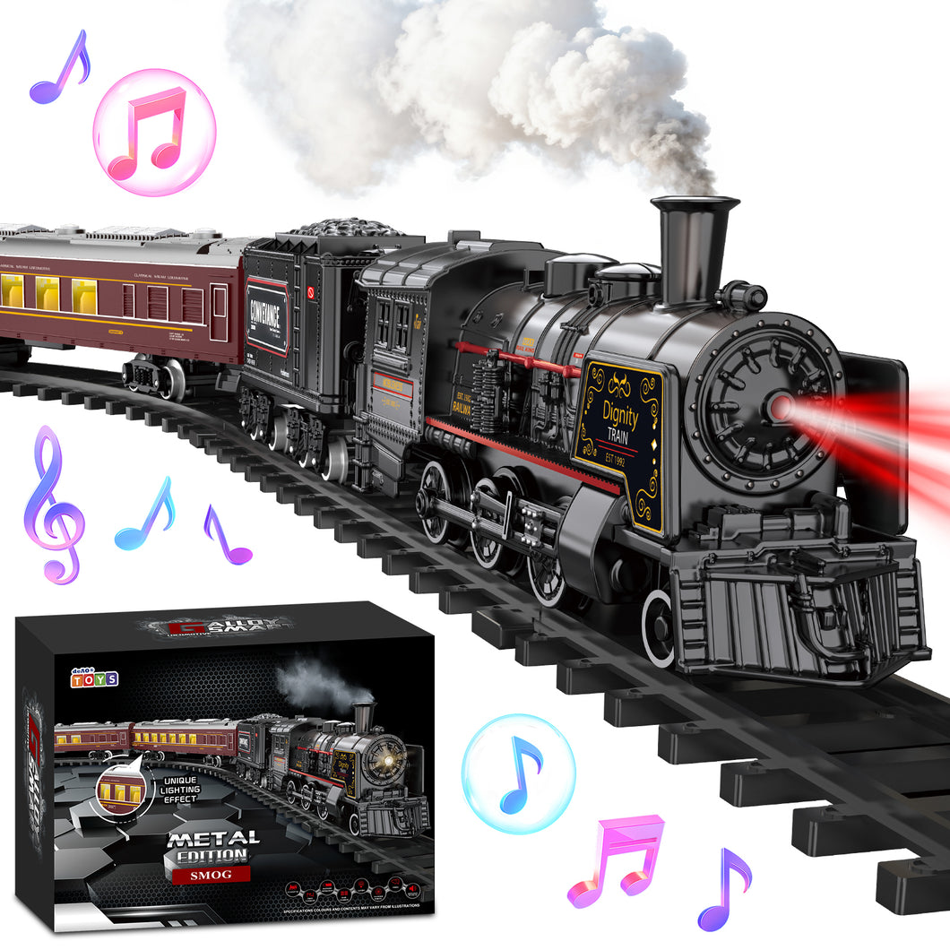 Deluxe Edition Steam Train Set Electric Classic Locomotive Toy with Lights, Real Smoke & Sounds Track Railway Playset for Kids & Collectors