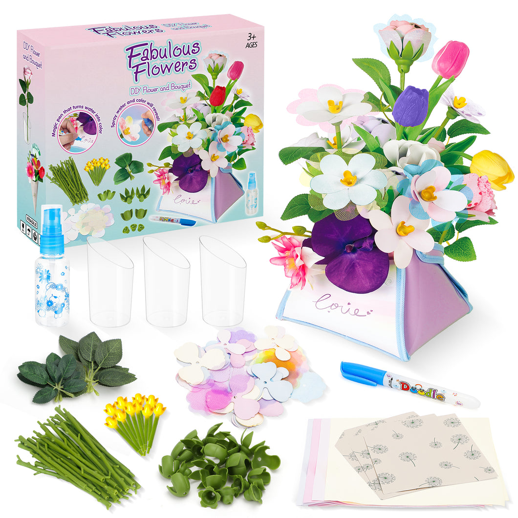Fabulous Flowers DIY Flower Bouquet Kit for Kids Creative Arts and Crafts Gift for Girls Ages 3+, Colorful Artificial Flowers Educational STEM Toy