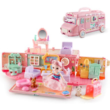 Load image into Gallery viewer, Dollhouse Playset Portable House Toy for Kids 2 in 1 Playhouse Set 32pcs Accessories with Furniture &amp; Figures Pink
